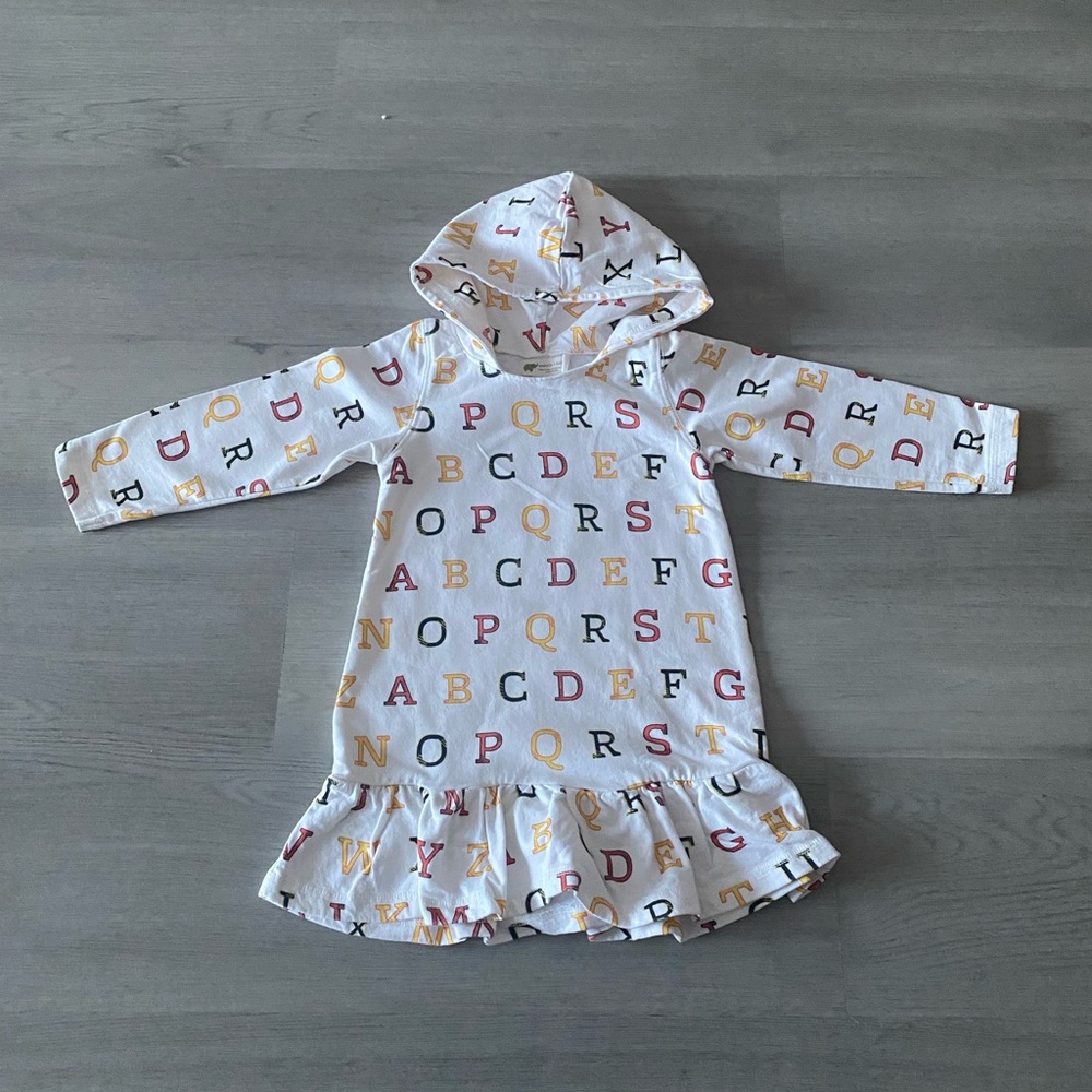 Alphabet Print Kids Dress with Hood